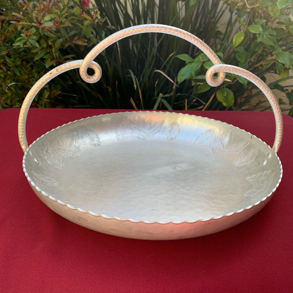 COPY - Vintage Farberware Hammered Aluminum Large Basket Twisted Handle Unique!